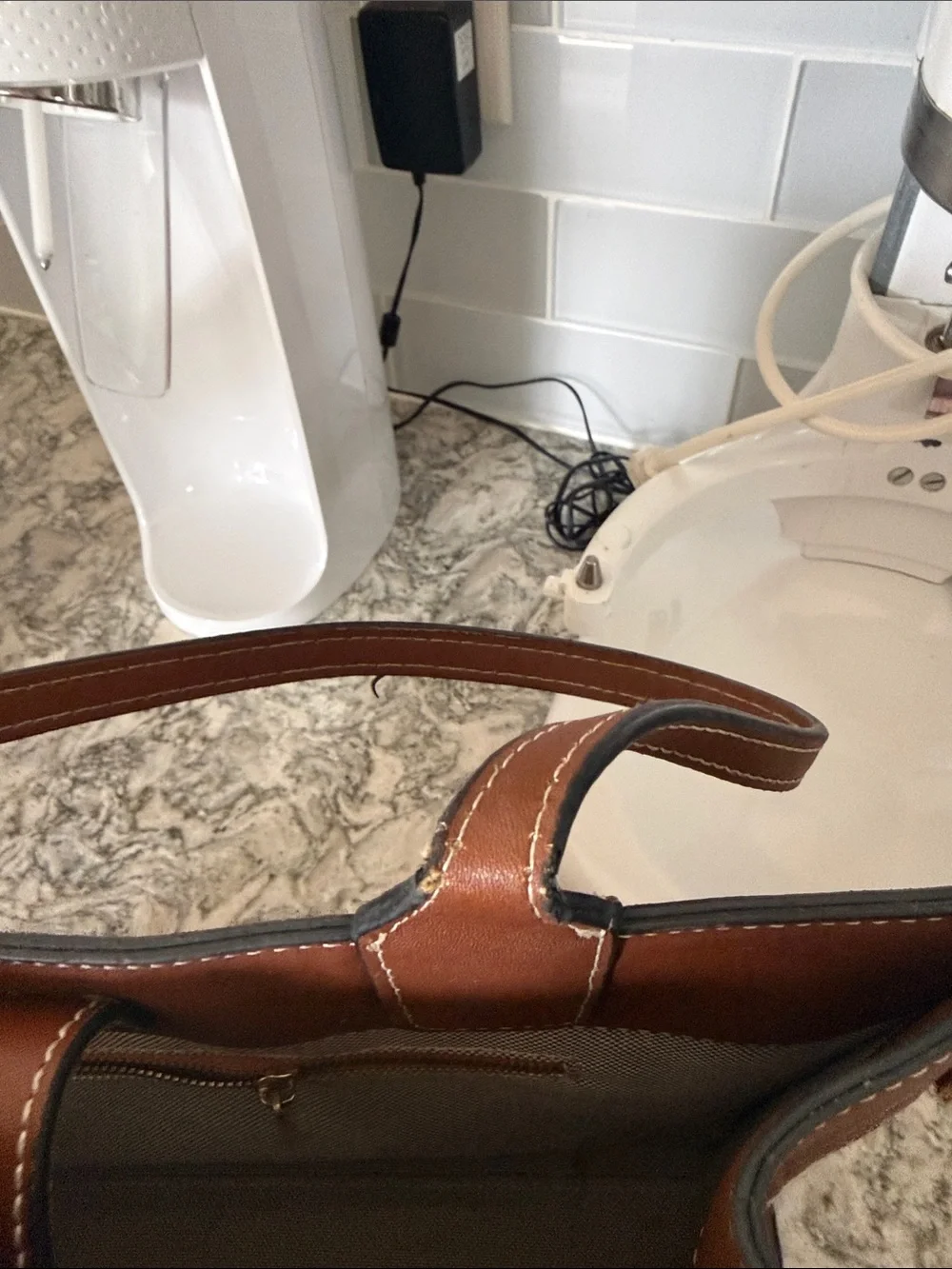 Tory Burch Canvas and Brown Leather Tote
